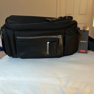 Tumi Bravo Black Belt Bag with Silver Accents
